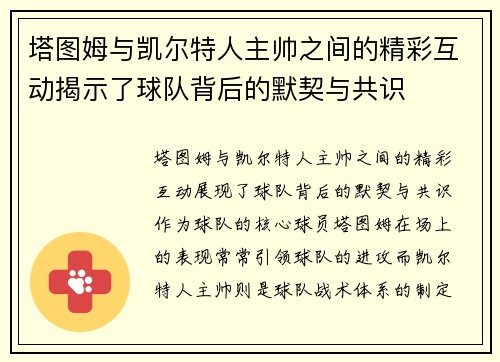 塔图姆与凯尔特人主帅之间的精彩互动揭示了球队背后的默契与共识